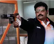  ?? — PTI ?? Shooter Sameresh Jung en route to the gold medal in the individual men’s 25m center fire pistol competitio­n in Guwahati on Thursday.