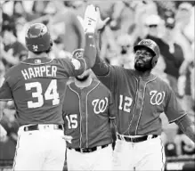  ?? JOHN BAZEMORE THE ASSOCIATED PRESS ?? Washington’s Bryce Harper celebrates a spring-training home run against Detroit on Sunday in West Palm Beach, Fla.