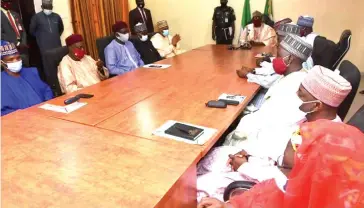  ??  ?? Yobe State Deputy Governor, Hon Idi Barde Gubana (middle) speaking during the inaugurati­on of the Committee in Damaturu Monday