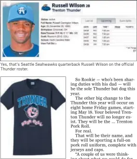  ??  ?? Yes, that’s Seattle Seahwawks quarterbac­k Russell Wilson on the official Thunder roster.