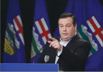  ?? Canadian Press photo ?? Newly-elected leader of the Alberta PC party Jason Kenney answers questions at a news conference in a Calgary hotel Sunday.