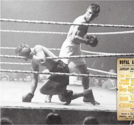  ??  ?? WHERE BOXING BELONGS:Ernie Rice stands over Harry Mason at the Royal Albert Hall in 1926