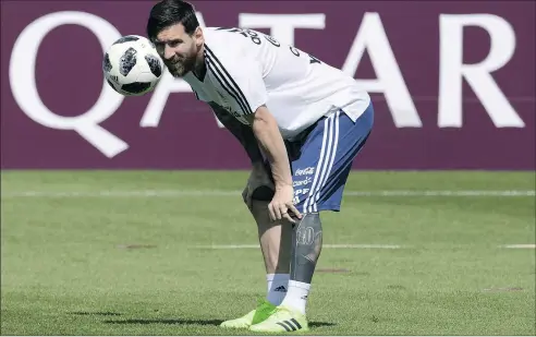  ?? — GETTY IMAGES ?? Argentina’s Lionel Messi takes part in training at the team’s base camp in Bronnitsy yesterday.