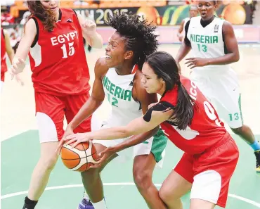  ??  ?? Nigerian women basketball players in action against Egypt at the 2017 FIBA Women Afrobasket tournament in Mali
