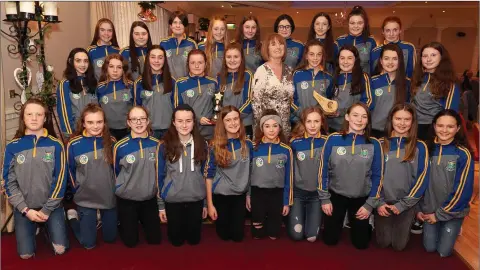  ??  ?? Wicklow’s under-14 camogie team collecting their medals from Kathleen Woods, President of the Camogie Associatio­n.