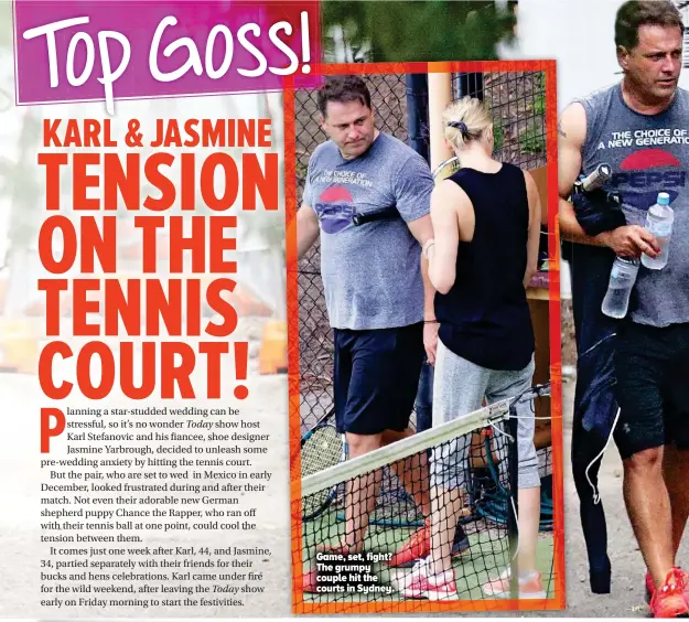  ??  ?? Game, set, fight? The grumpy couple hit the courts in Sydney.