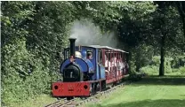  ?? JAMES HAMILTON ?? The only loco used on Bressingha­m’s 10¼in gauge Garden Railway is 0-4-0ST+T Alan Bloom, which hauls a three-carriage train. It is seen during the June 26/27 steam rally.