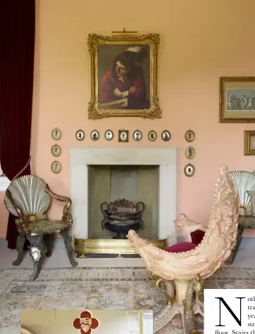  ??  ?? clockwise from below: a venetian celestial globe, dated 1699, in the study. a french marble table top from about 1700. a tudor portrait at the bottom of the stone staircase. a painting by pietro della vecchia. a family genealogy dating from 1797