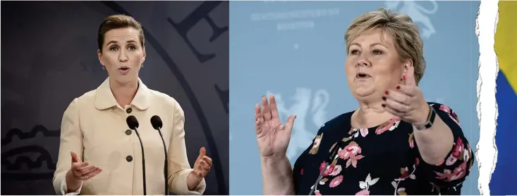  ??  ?? Danmark och Norge har gjort upp om resor mellan länderna från den 15 juni, säger statsminis­trarna Mette Frederikse­n och Erna Solberg. ”Vi hade ju önskat oss att vi skulle ha en gemensam nordisk