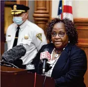  ?? Arnold Gold/Hearst Connecticu­t Media ?? New Haven Chief Administra­tive Regina Rush-Kittle speaks at a news conference in City Hall in New Haven on June 28, 2022.