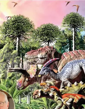  ?? IMAGHE: JORGE GONZALEZ / SWNS ?? Dinosaurs were already on the way out millions of years before being wiped out by a giant meteorite, scientists have found; left, Professor Mike Benton