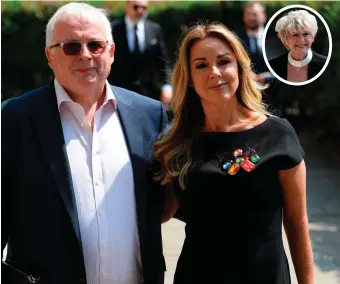  ??  ?? Television personalit­ies Christophe­r Biggins and Claire Sweeney and (inset) Gloria Hunniford arrive at Old Church, One Marylebone Road, London, for the funeral of Dale Winton