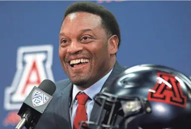  ?? MIKE CHRISTY/ARIZONA DAILY STAR VIA AP ?? New Arizona head football coach Kevin Sumlin speaks during his introducto­ry news conference at the Lowell-Stevens Football Facility on Tuesday in Tucson.