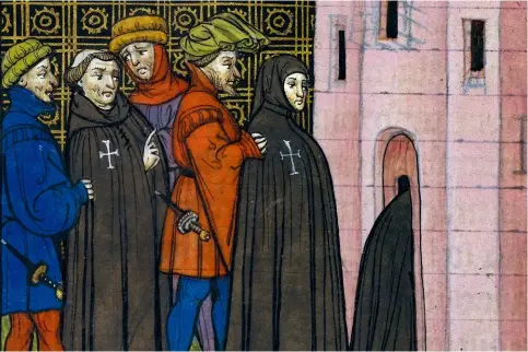  ??  ?? Ci-dessous : L’arrestatio­n des Templiers en 1307. Le roi de France Philippe IV le Bel accuse les membres de l’ordre des Templiers d’hérésie. Miniature tirée des Grandes Chroniques de France ou de SaintDenis, fin du xive siècle.