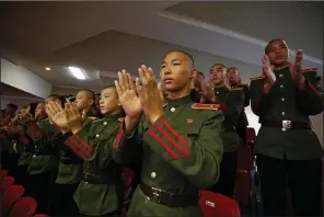  ?? AP/KIN CHEUNG ?? North Korean military cadets attend a gala held in Pyongyang on Saturday, the eve of the 70th anniversar­y of the nation’s founding.