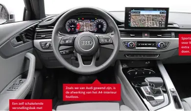  ??  ?? Zoals we van Audi gewend zijn, is de afwerking van het A4-interieur foutloos.