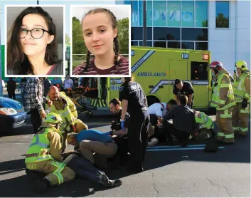  ?? PHOTOS MARC VALLIÈRES, AGENCES QMI ET COURTOISIE ?? Eugénie Tremblay, 14 ans (en mortaise à gauche), et Laurie Verreault, 15 ans (à droite), devront passer l’été à se remettre du violent accident qu’elles ont subi lundi.