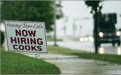  ?? ASSOCIATED PRESS FILE ?? A hiring sign is shown in Downers Grove, Ill. The number of Americans collecting unemployme­nt benefits slid last week, another sign that the job market continues to recover rapidly from the coronaviru­s recession.