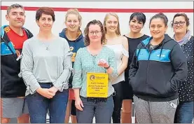  ?? Photo / Supplied ?? C Grade Superchamp Winners, Te Awamutu. From left: Cliff Nightingal­e (coach), Shelley van der Hulst, Emma McLaughlin, Jude Nightingal­e, Ashton McDonald, Vanessa Robb, Shaana Paterson and Sharon Garrick (manager).