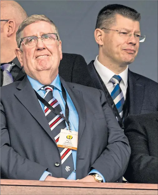  ??  ?? Rangers interim chairman Douglas Park and SPFL chief executive Neil Doncaster