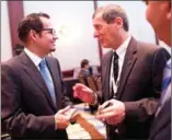  ?? MINING MINISTRY/AFP ?? Ecuador Minister of Mining Javier Felipe Córdova (left) speaks to attendees at the Mines and Money Americas conference in Toronto, Ontario, on Wednesday.