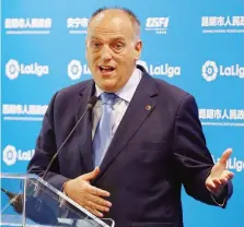  ?? ANSA ?? Javier Tebas, 57 anni, presidente della Lega spagnola