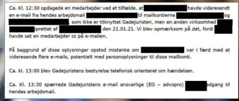  ?? FOTO: AKTINDSIGT ?? Gadejurist­ens indberetni­ng om databrudde­t.