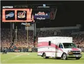  ?? JOSHUA A. BICKEL/AP ?? An ambulance leaves the field with the Bills’ Damar Hamlin during Monday night’s game between the Bills and Bengals in Cincinnati.