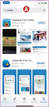  ??  ?? Il existe de nombreuses applicatio­ns mobiles Twitter. Certaines sont gratuites, d’autres sont payantes. Les applis payantes proposent de très nombreuses fonctionna­lités dont la possibilit­é de tweeter automatiqu­ement. La version officielle gratuite Twitter est toutefois largement suffisante pour débuter.