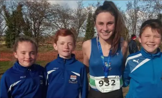  ??  ?? U-18 medalist Abbie Sheridan with Ardee and District AC club mates Jessica, Jack, Charlie and Arthur.