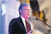  ?? ANDREW HARNIK/ASSOCIATED PRESS ?? National Security Adviser John Bolton speaks at a Federalist Society luncheon at the Mayflower Hotel Monday in Washington.