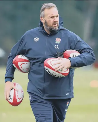  ??  ?? England scrum coach Matt Proudfoot during a training session.