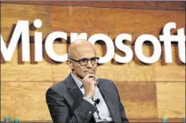 ?? ELAINE THOMPSON / AP ?? Chief Executive Officer Satya Nadella has given Seattle-based Microsoft a gentler tone in almost three years at the helm, and employee morale and the stock price both are up.