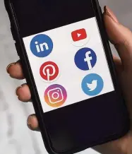 ?? Olivier Douliery/AFP via Getty Images ?? This illustrati­on photograph shows social media applicatio­ns logos from Linkedin, YouTube, Pinterest, Facebook, Instagram and Twitter displayed on a smartphone.