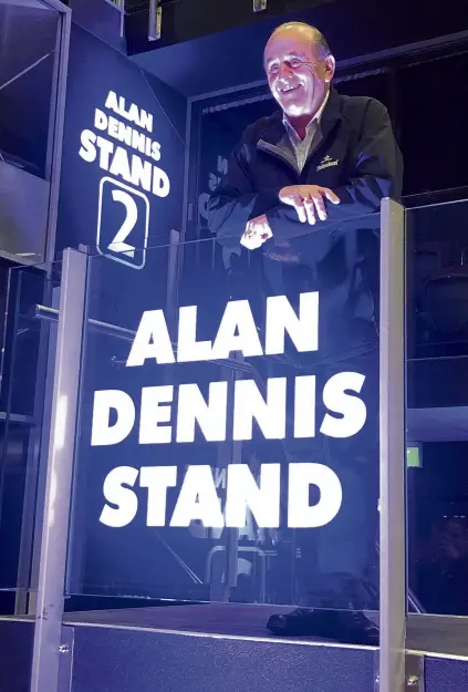  ?? PHOTO: LUISA GIRAO ?? Alan Dennis and the ILT Stadium Southland stand named after him yesterday.