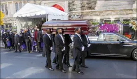  ??  ?? Pallbearer­s carry the casket of pioneering Black actor Cicely Tyson from Harlem’s famed Abyssinian Baptist Church to a hearse on Tuesday.