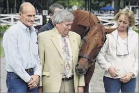  ?? Skip dickstein / times union ?? 2003 Kentucky derby and Preakness winner funny Cide gave Jack Knowlton, center, and trainer Barclay tagg, left, their first triple Crown thrill.