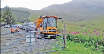  ??  ?? Machinery arrives on site at the Fairy Pools car park in Glen Brittle.