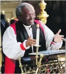  ??  ?? The Most Rev. Bishop Michael Curry presides over the wedding.