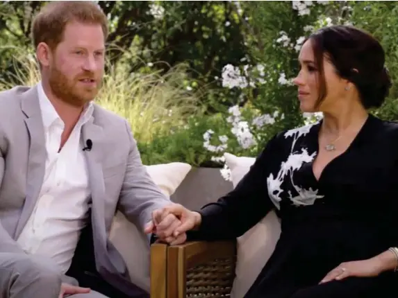  ?? (YouTube/CBS) ?? The Duke and Duchess of Sussex in an interview with Oprah Winfrey