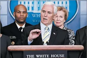  ?? ALEX BRANDON/AP ?? Vice President Mike Pence speaks during a briefing on coronaviru­s at the White House on Saturday.