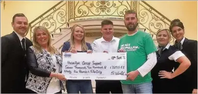  ??  ?? Fundraiser­s present the £7,000-plus cheque to Macmillan Cancer Support