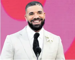  ?? AP PHOTOS ?? Drake appears at the Billboard Music Awards in Los Angeles on May 23, 2021.