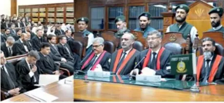  ?? ?? Peshawar: Chief Justice (R) of Peshawar High Court Muhammad Ibrahim Khan is addressing the Full Court Reference.