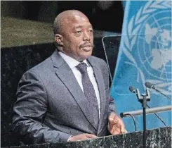  ?? MARY ALTAFFER THE ASSOCIATED PRESS ?? Congolese President Joseph Kabila at U.N. headquarte­rs. Gwynne Dyer writes the future of his country will be determined by who has power, money and military support.