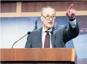  ?? KEVIN DIETSCH/UPI ?? Senate Majority Leader Chuck Schumer, D-N.Y., said Tuesday the Senate “must confront a devastatin­g truth” after a lack of congressio­nal action on gun issues.