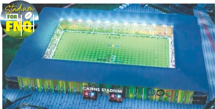  ?? ?? Cairns Mayor Bob Manning says a PNG NRL team could be good for the Far North’s hopes of a new stadium. Artist impression: Gordon Gould Ipson Architects