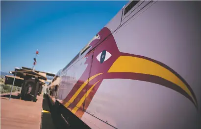  ?? CRAIG FRITZ/FOR THE NEW MEXICAN ?? The Rail Runner leaves the N.M. 599 station on its the way to Albuquerqu­e last month.