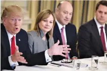  ??  ?? A FILE PHOTO shows Mary Barra (second from the left), CEO of General Motors; Gary Cohn (second from the right), President of Goldman Sachs and Doug McMillon (right), CEO of Walmart, listening while US President Donald Trump speaks before a policy and...