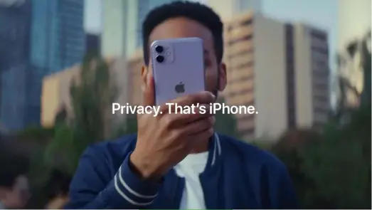  ??  ?? Apple was pretty pioneering in terms of privacy – as this still from their 2010 advert for iPhone shows.